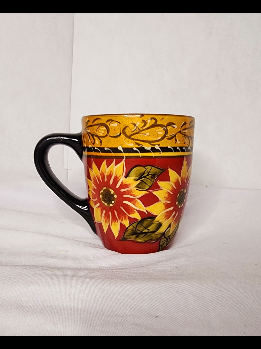 Pier 1 Imports "Sunflower" Hand-Painted Terracotta Mug